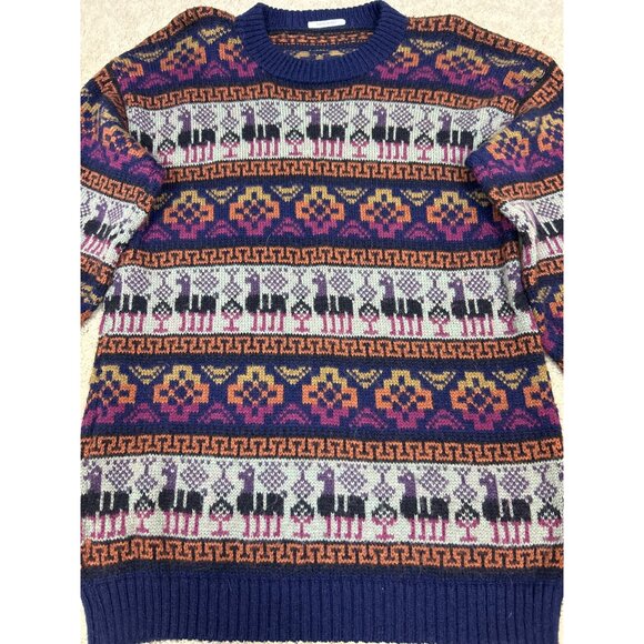 Alpaca Vibrant Cozy Geometric Alpaca Knit Crew Neck Sweater Men's Size M - Picture 2 of 5